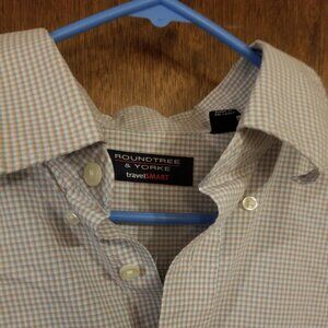 plaid Roundtree & Yorke white, orange, green XLT short sleeve shirt